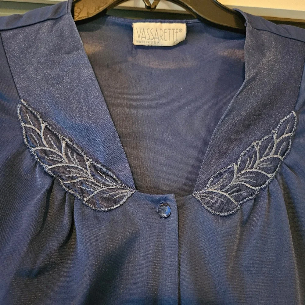 Vintage Vassarette Pajama Set Size XL Blue Short Sleeve Pants USA Embroidered - Picture 4 of 9